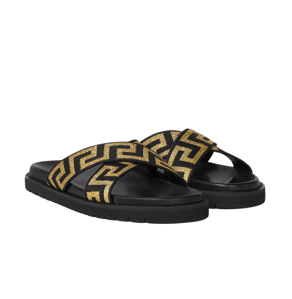 Versace Nastro Con Greca Lurex Nero + Oro