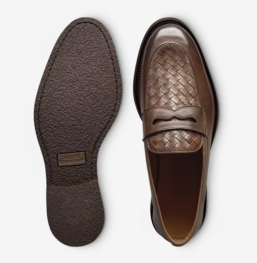 Allen Edmonds Como Woven Dark Brown Leather Penny Loafer