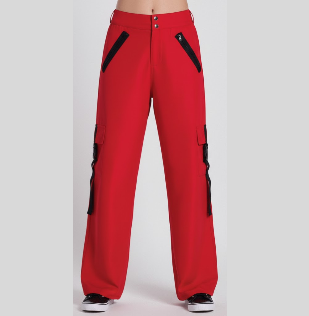 Balera Buckle Strap Cargo Pants Red