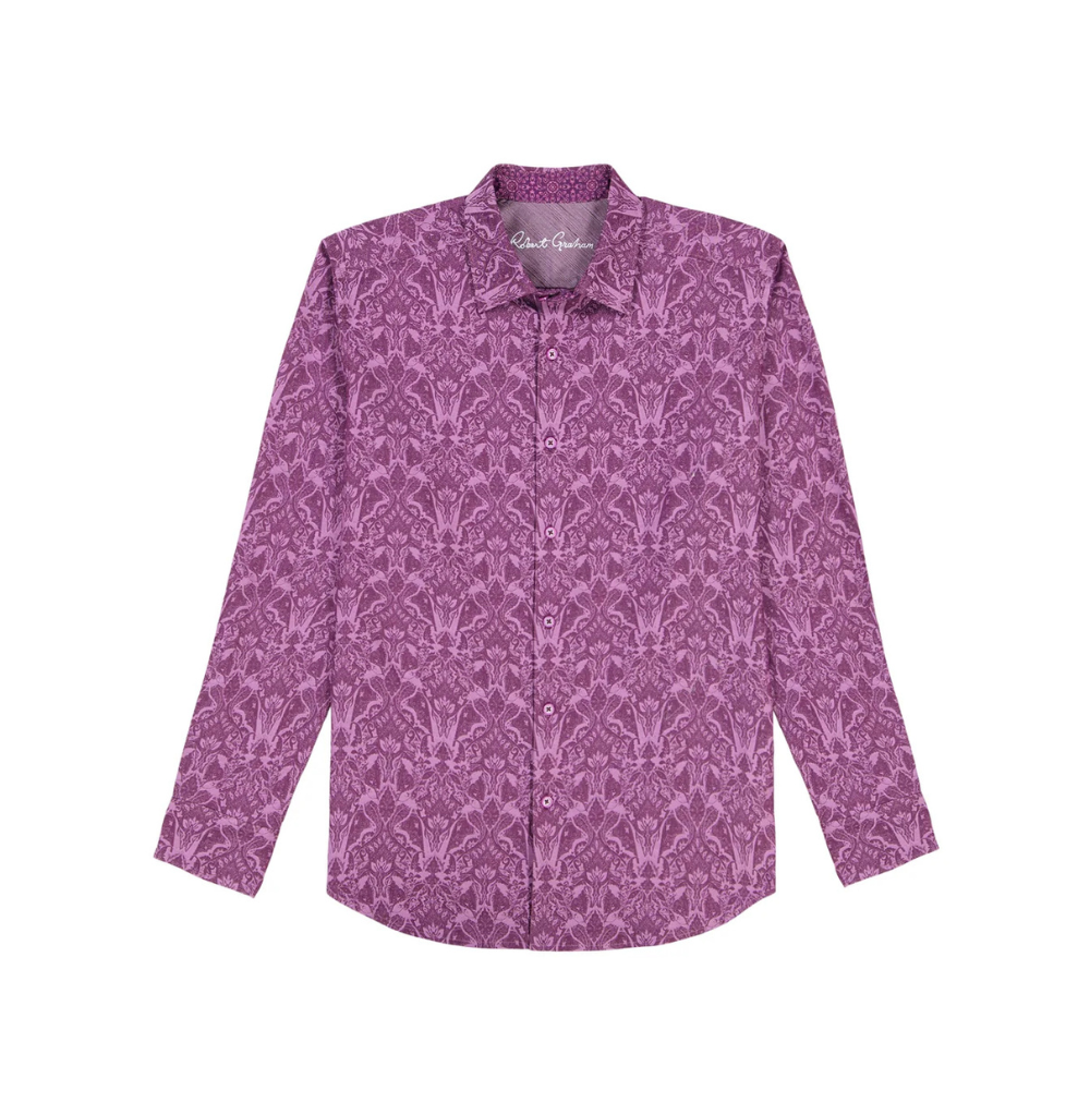Robert Graham Highland Long Sleeve Button Down Shirt Classic Fit Berry