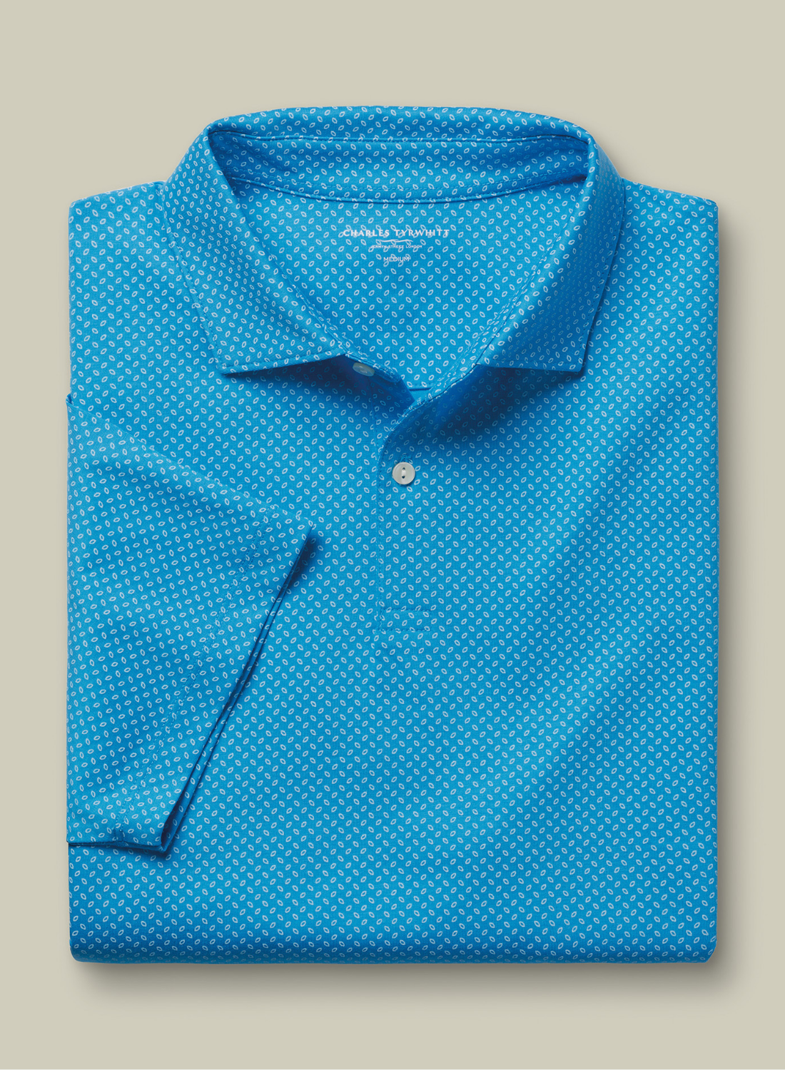 Charles Tyrwhitt Performance Geo Print Polo - Turquoise