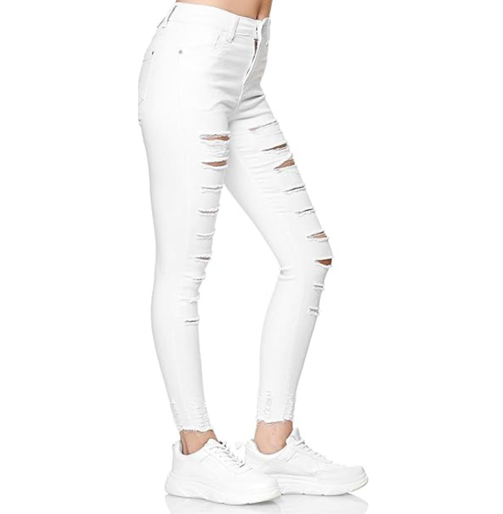 Balera Slashed Skinny Jeans White