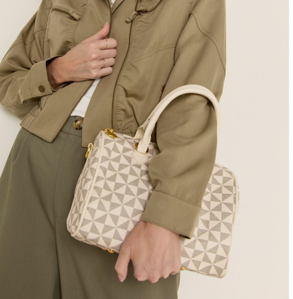 Francesca's Lea Checkered Duffle Satchel Handbag