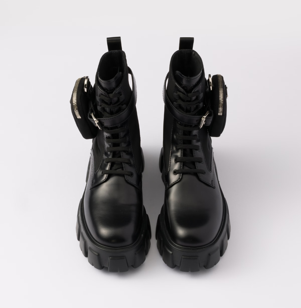 Prada Monolith Leather And Re-Nylon Boots With Pouch