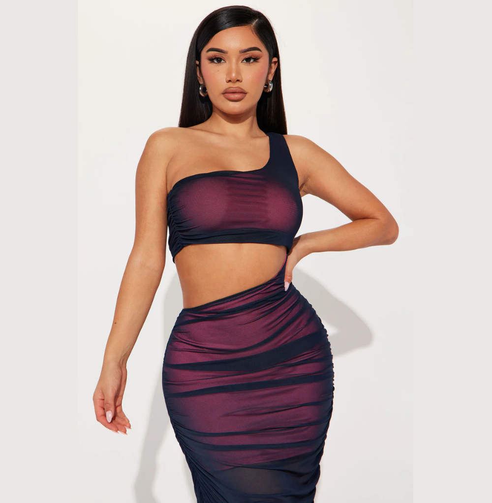 Fashion Nova Viola Aura Mesh Midi Dress - Navy/combo