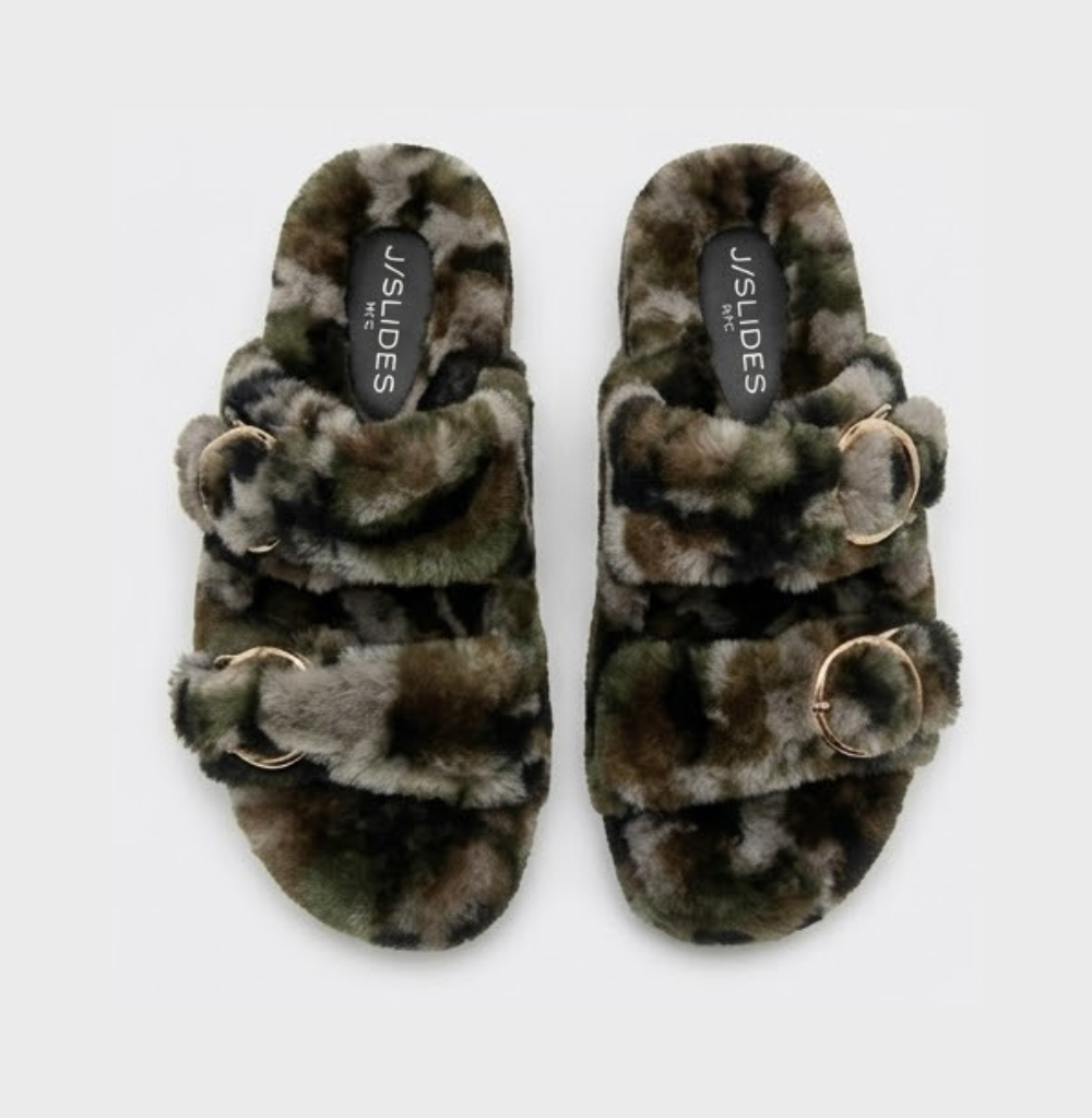 J/Slides Camo Faux Fur Slide Sandals