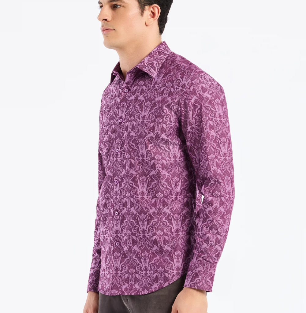 Robert Graham Highland Long Sleeve Button Down Shirt Classic Fit Berry