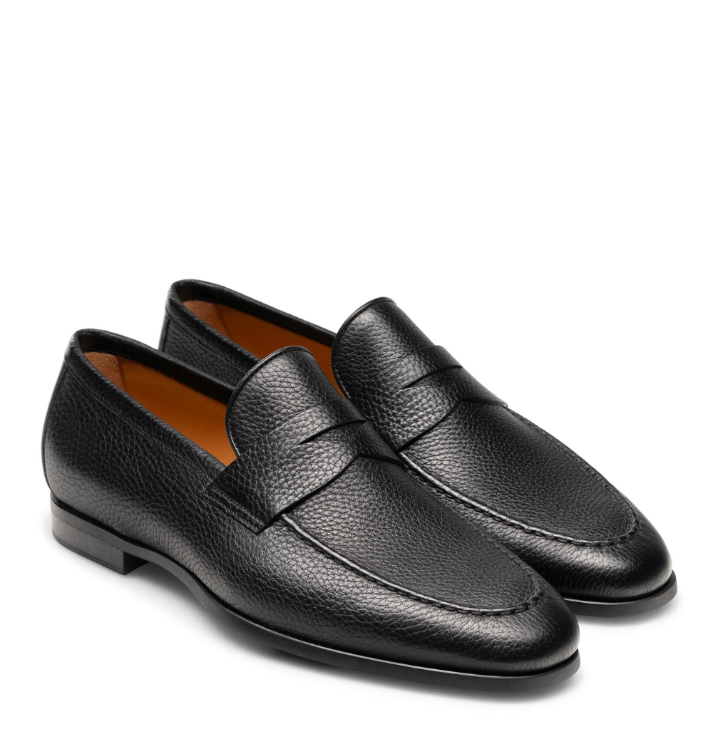 Magnanni Diezma II Men's Tumbled Black Leather Penny Loafers