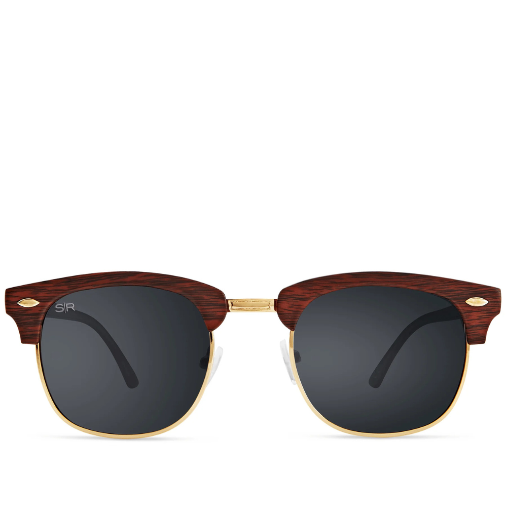 Shady Rays CL-21 Clubmaster Polarized Designer Sunglasses w Faux Woodgrain Trim