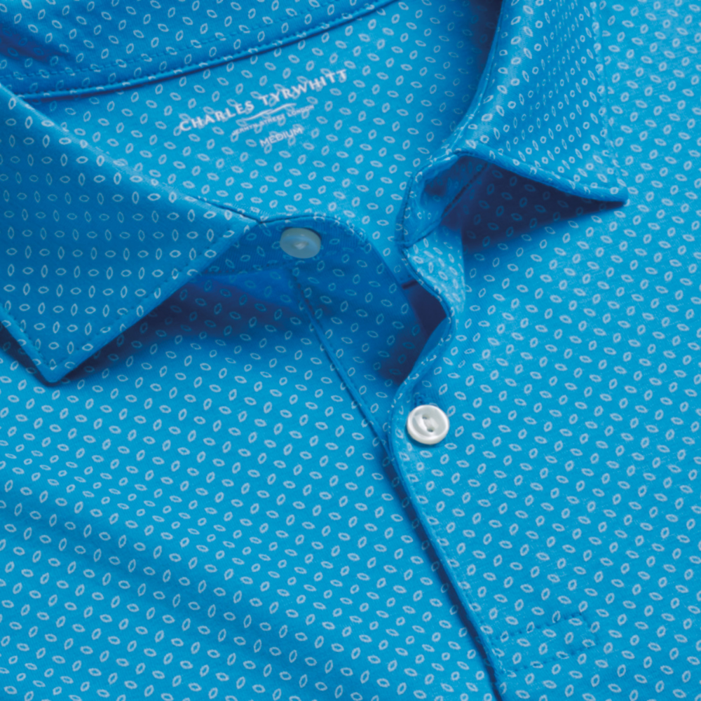 Charles Tyrwhitt Performance Geo Print Polo - Turquoise
