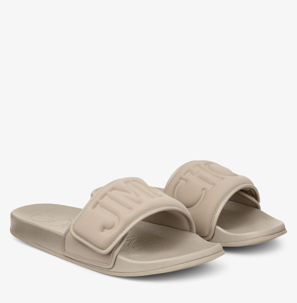 Jimmy Choo Fitz/M Taupe Puffed Logo Lyca Slides
