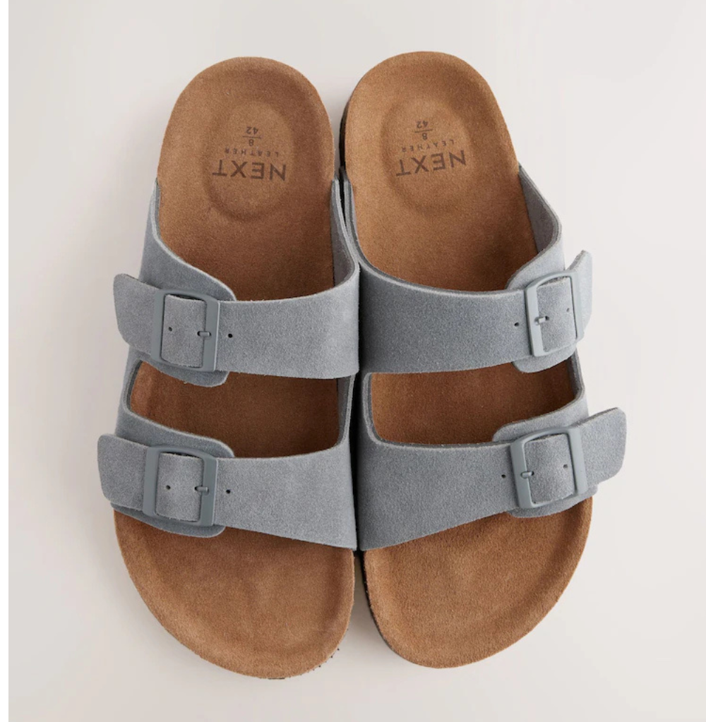 Next Grey Leather Two Buckle Sandals